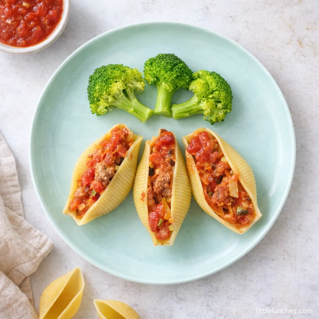 Bolognese stuffed pasta shells and veggies