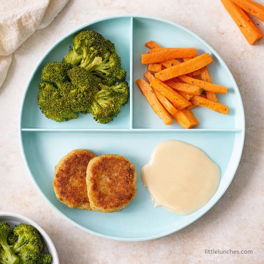 Chickpea Fritters With Sweet Potato Fries And Broccoli