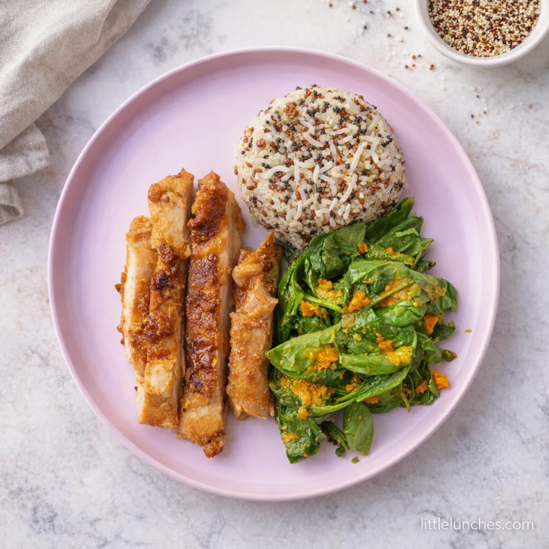 Miso chicken with ginger salad and quinoa rice