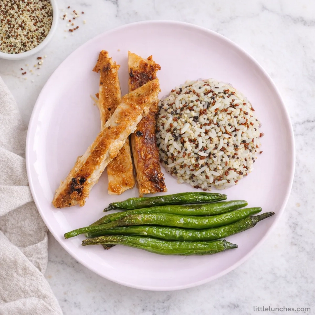 Miso chicken with quinoa rice and green beans