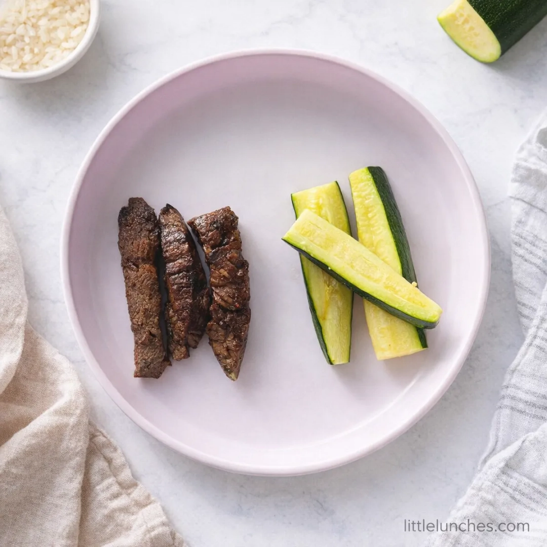 Steak and zucchini strips