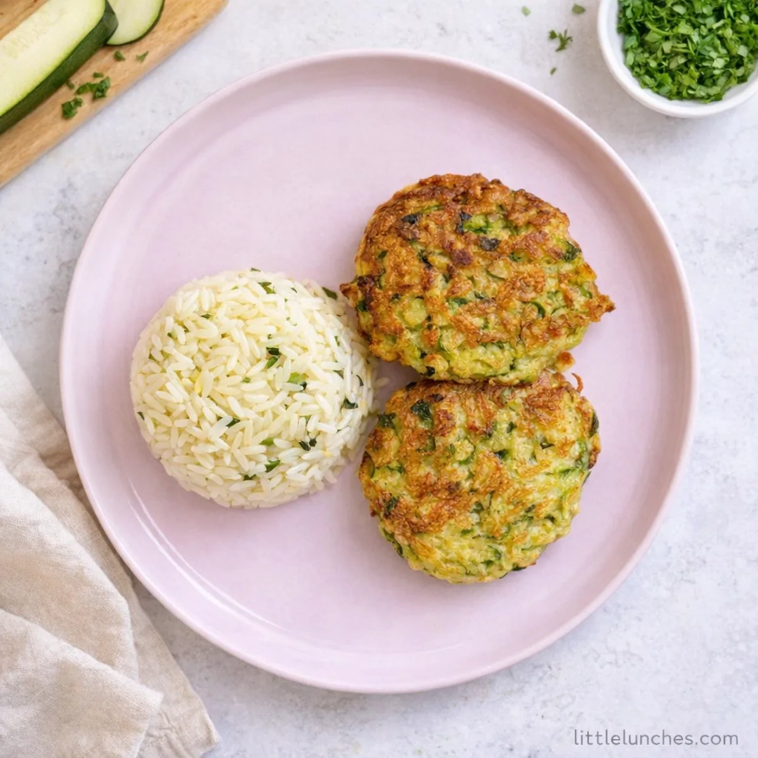 Zucchini fritters with lime cilantro rice